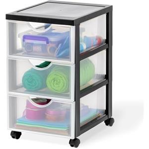 Iris Ohyama DDDC-003 - Cassettiera in plastica con ruote, 3 cassetti piatti, colore bianco opaco, maniglie per tirare, per camera da letto, scuola e ufficio, senza BPA, cassettiera a rotelle, formato