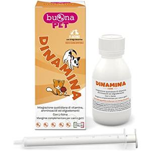 Buona Pet Dinamina Mangime Complementare 60g con Siringa, Sostegno Sistema immunitario e Multivitaminico Cane e Gatto, con L-Lisina, Arginina, Colostro, Lattoferrina, Amminoacidi e Oligoelementi
