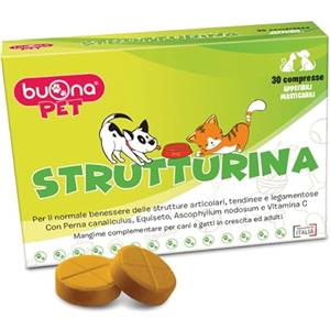 Buona Pet Strutturina Integratore Articolazioni, Tendini e Legamenti di Cane e Gatto, 30cps Masticabili con Perna Canaliculus, Equiseto, Alga Ascophyllum, Vitamina C, Integratori per Cani e Gatti