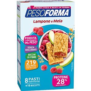 Pesoforma Biscotti Lampone e Mela, Pasto sostitutivo proteico, Per rimettersi in forma con gusto, Solo 219 calorie, Nuovo formato, 16 biscotti, 8 pasti sostitutivi