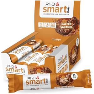PhD Nutrition Smart Bar Barretta proteica 12x64g Caramello salato - Protein Bar con 21g di proteine e poco zucchero, Adatta a una dieta macro