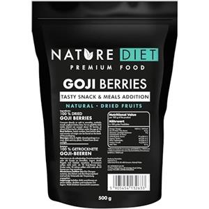 Nature Diet Bacche di Goji | 500 g | Ricche di Fibre & Proteine | Vegane, Senza Glutine & Senza Lattosio | Non OGM | Ideali per Snack, Smoothies & Dolci, 500g