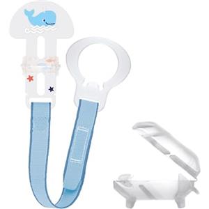 MAM Clip & Cover Catenella Portaciuccio, Catenella ciuccio 0+ mesi regolabile con chiusura a velcro e salvasucchietto, Compatibile con accessori neonato, succhietti e dentaruoli, Azzurro