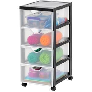 Iris Ohyama Cassettiera in Plastica con ruote, 4 Cassetti Piccoli, Nero, Maniglie facili da tirare, Organizzatore, Per Camera Da Letto, Bagno, Scuola e Ufficio, Senza BPA, Contenitore, DDDC-004