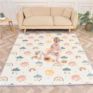 SUPERBE BEBE Tappeto Gioco Bambini Pieghevole 180x200x1.5cm Palestrina Neonato Montessori Reversibile Non Tossico E Impermeabile In Schiuma Per Bimbi. Palestra Neonati - Tappeto Tummy Time Neonati - Regalo Bambino
