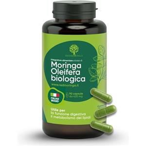 RedMoringa Integratore Moringa Oleifera Biologica - 100% Naturale | Moringa in Capsule Vegetali | per Digestione e Pancia Piatta | Fonte di Vitamine, Minerali e Proteine - 90 Capsule - Made in Italy