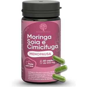 RedMoringa Integratore Cimicifuga Menopausa con Moringa BIO e Estrogeni Naturali contro le Vampate di Calore | Formula Menopausa Avanzata | Isoflavoni di Soia, B12, D3, B6, Salvia | 60 Capsule Veg. - RedMoringa