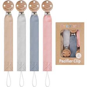 TYRY.HU Catenella Portaciuccio Tessuto Morbido Catenella Ciuccio Fatto a Mano Succhietto Porta Clip di Legno Cotone Bambini Ragazzi Massaggiagengive Clip Baby Regalo,4 Pezzi