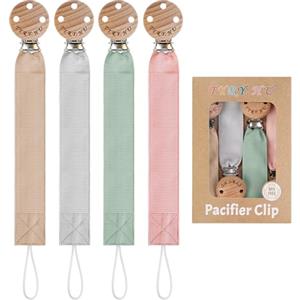 TYRY.HU Catenella Portaciuccio Tessuto Morbido Catenella Ciuccio Fatto a Mano Succhietto Porta Clip di Legno Cotone Bambini Ragazzi Massaggiagengive Clip Baby Regalo,4 Pezzi