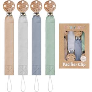 TYRY.HU Catenella Portaciuccio Tessuto Morbido Catenella Ciuccio Fatto a Mano Succhietto Porta Clip di Legno Cotone Bambini Ragazzi Massaggiagengive Clip Baby Regalo,4 Pezzi