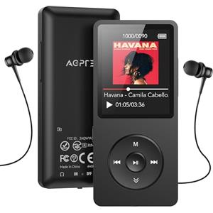 AGPTEK 64GB Lettore MP3 Bluetooth 5.3, MP3 Lettore con Altoparlanti Sportivo, Musicale HiFi Lossless Portatile, Radio FM/Registrazione, (Cuffie Non Incluse), Nero