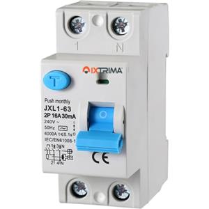 IXTRIMA Interruttore Differenziale Puro 16A 2 poli 2P 220V 6kA 30mA 2 Moduli DIN, RCCB C16