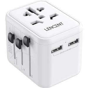 LENCENT Adattatore Spina Universale da Viaggio, Presa Internazionale con 2 Porte USB, Mini & Compatto, Caricatore Presa USB da Viaggio per Europa/Stati Uniti/Regno Unito/AUS, per 200+ Paesi -Bianco