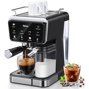 Yabano Macchina per caffè espresso, 20 bar, con montalatte automatico da 500 ml, 6 bevande, touch screen a colori, serbatoio dell'acqua da 1,5 l, caffettiera cappuccino e latte, 1350 W