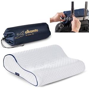 alkamto Cuscino da viaggio - Supporto ergonomico per il collo da campeggio in memory foam con federa termoregolante - Borsa da viaggio impermeabile inclusa