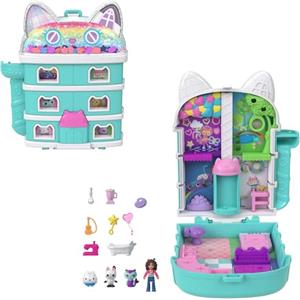 Polly Pocket - La Casa delle Bambole di Gabby, cofanetto con mini Gabby e 9 accessori, include gli amici gattini Pandy Panda, Dolcetto e Siregatta, giocattolo per bambini, 4+ anni, JFV02