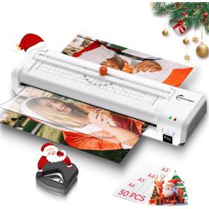 Buyounger Plastificatrice A3, Plastificatrice A3 A4 A5 A6 con Taglio Integrato, 8 in 1 Laminatrice a Freddo e Caldo, con 30 Buste, 1 Arrotondatore per Angoli per Scuola, Casa, Ufficio, Ristorante