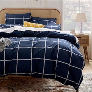 Sonive Set Copripiumino in Microfibra - 155 x 200 cm / 80 x 80 x 2, Tartan Blu Navy