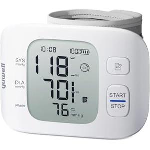 yuwell Misuratore di Pressione da Polso, Apparecchio Portatile per Misurare la Pressione, con Sensore di Irregolarità Battito Cardiaco, Batteria Ricaricabile e Cavo USB Inclusa(YE8800CR)