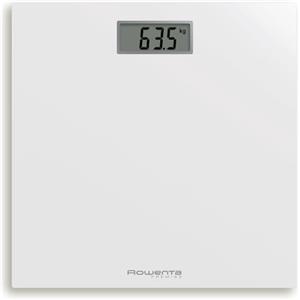 Rowenta Premiss Bilancia Pesapersone Digitale in Vetro Temperato, 30x30 cm, Max 150kg, Ultrasottile, Graduazione di Precisione Ogni 100g, Funzioni Intelligenti, Ampio Display,Bianco, BS1401