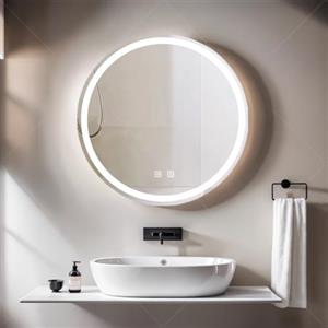 JCPYIUL Specchio da Bagno LED con Illuminazione,Specchio Rotondo con Illuminazione,3 Colori di Luce Dimmerabili,Specchio da Bagno con Interruttore Touch e Antiappannamento,3000K-10000K (60 cm)