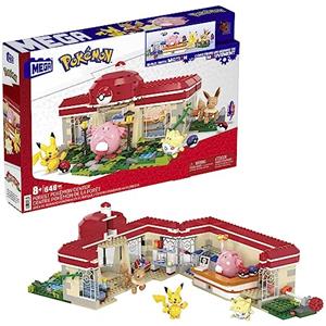 Mega Brands MEGA Pokémon - Centro Pokémon, set da costruire con 648 pezzi e sistema Mattoncino movimento, include Pikachu, Chansey, Evee e Togepi, giocattolo per bambini, 8+ anni, HNT93