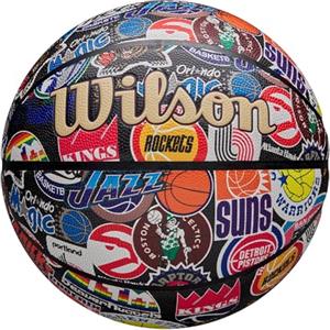 Wilson Pallone da Basket Retrò NBA All Team, Realizzato con l'Innovazione Dual Depth, Superficie Pure Feel, Con Migliore ritenzione dell'aria e Classici Emblemi in Legno, Taglia: 7