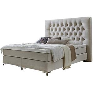 Atlantic Home Collection RONJA - Base letto a molle, con grande testiera stile hotel di lusso e topper inclusi (grado di rigidità H2), 180 x 200 cm, color crema