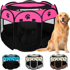 JUPPLIES Recinto Pieghevole per Cani e Gatti - Box Portatile in Tessuto Oxford Impermeabile, per Cuccioli e Animali da Interno o Esterno, Montaggio Rapido Senza Attrezzi (Rosa, 114x114x58cm, 8)