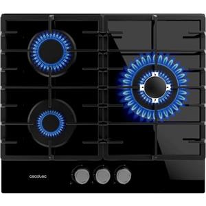 Cecotec Piano cottura a gas Bolero Squad G 3200F Glass Black. 6250W, 3 fuochi, cristallo nero, griglie complete in ghisa, bruciatore WOK tripla corona, accensione elettrica, sistema sicurezza valvole.