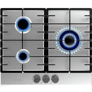 Cecotec Piano cottura a gas Bolero Squad G 3200F Inox. 6250W, 3 fuochi, acciaio inox, griglie complete in ghisa, bruciatore WOK tripla corona, accensione elettrica, sistema sicurezza valvole.