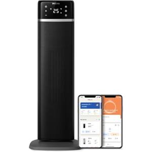 Philips Termoventilatore a torre Philips Serie 5000-2000W, risparmio energetico 50%, display, 5 funzioni sicurezza, 4 modalità, oscillazione 60°, silenzioso, nero/grigio scuro (CX5120/11).