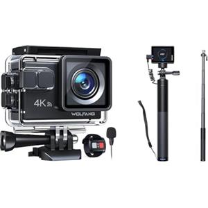 WOLFANG Action Cam GA100 4K30FPS & Set di Selfie Stick Ricaricabile