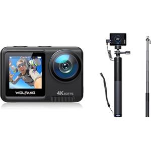 WOLFANG Action Cam GA420 4K60FPS & Set di Selfie Stick Ricaricabile