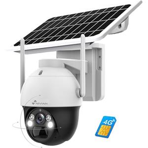 NIVIAN Telecamera di sicurezza a 360º 4G(SIM) Pannello solare 7W-2K-Rilevamento del movimento e persone- Adatta per uso esterno -Visione notturna+Led-Audio bidirezionale-APP EseeCloud