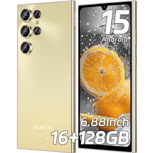 OUKITEL C61 Smartphone Android 15, 16GB+128GB/1TB Smartphone 2025, 6.88" HD+ 90Hz Telefono Cellulare, 5150mAh Cellulari, 13MP+5MP Telefoni Octa Core, Dual SIM/Face ID/Fingerprint/OTG/Tipo-C, Oro