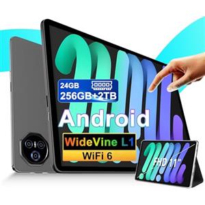 Dghrti 2025 Tablet 11 pollici da Touch Android 14, 24 GB RAM + 256 GB ROM (2TB TF), Octa-Core, UFS 2.2 Flash, FHD IPS, 8000 mAh, Suono 3D, 13MP + 5MP, Dual WiFi, BT 5.0, Widevine L1, Face ID, Grigio