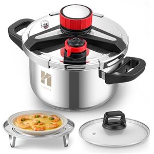 Huanyu Pentola a pressione 3 in 1 da 5 litri in acciaio inossidabile con piastra per cottura a vapore e coperchio in vetro Pentola a pressione antideflagrante adatta a tutti i tipi di fornelli (5 L)