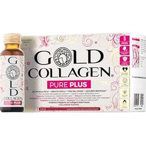 GOLD COLLAGEN Pure Plus - Integratore al Collagene con Biotina Crescita Capelli Pelle Unghie, Equilibrio Ormoni e Sistema Immunitario, Vitamina C, Collagene Marino con Acido Ialuronico 1 Pack 10x50 ml