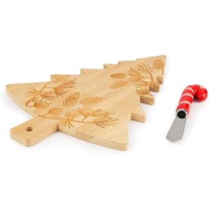 Excelsa Christmas Wood Tagliere Natalizio in bambù, Forma Albero con Coltello Spalmaburro