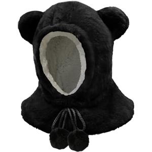 JFAN Bambini Cappello Invernali Calda in Lana Beanie Berretti 2 in 1 Sciarpa Cappuccio con Orecchie per Ragazzo e Ragazza Nero