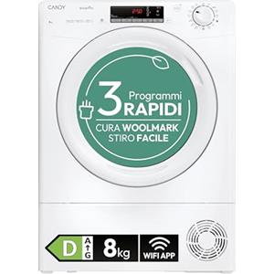 Candy Smart Pro CRO EH8N2TE-S Asciugatrice a Pompa di Calore, 8 kg, Connettività Wi-Fi + BLE, Programma Stiro Facile, Libera Installazione, 85x 60 x 58.5 cm (A x L x P cm), Bianco, Classe D