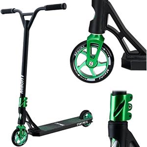 Mach1 Stunt Monopattino con sterzo a 360°, ruote da 120 mm, con cuscinetti a sfera in alluminio Core e ABEC 9, monopattino, Kickscooter, Fun Stunts Trick Roller nero/verde con ruote nere
