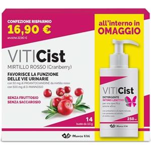 Marco Viti Viticist Kit Integratore con Cranberry e D-Mannosio + Detergente Intimo Lenitivo, 14 Bustine da 3,5 g + 250 ml, Supporto Vie Urinarie, Senza Glutine e Lattosio
