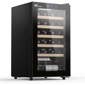 Upstreman Cantinetta Vino, 24 Bottiglie, Temperatura Regolabile 5°C - 20°C, da Incasso o Sottobanco, Doppio Vetro Isolante, Display Touch, Illuminazione LED, 5 Ripiani, Nero W24