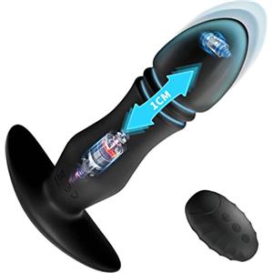 FIDECH Dilatatore anale in silicone morbido con stoss, con 10 funzioni di urto e modalità di vibrazione, grande plug anale con telecomando, vibratore per lei, butt Plug, sex toy per coppie