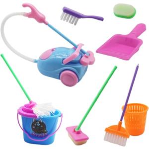 CHONGQILAO Mini Strumento di Pulizia, 9 Pcs Accessori Casa Delle Bambole in Miniatura con Scopa Mocio Secchio Paletta Aspirapolvere Spazzola, Set Pulizia Bambini Giocattolo, Accessori per la Casa Delle Bambole