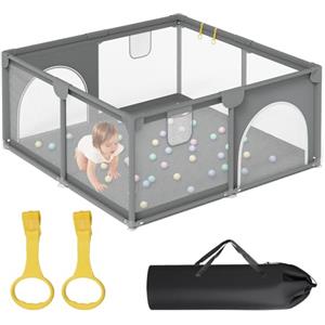 Peviasot Box Baby 150 x 180 x 60 box per neonati e bambini con 2 anelli e porta con chiusura lampo, colore: grigio