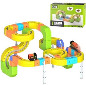 Vulaop Clickrail Set di Giocattolo Trenino Elettrico con Pista Flessibile, Trenino Elettrico con Vie Acrobatiche, Giri di 360° e Ponti - Set di Trenino Magnetico Creativo per Bambini, Promuove la