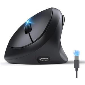 TECKNET Mouse Verticale, Mouse Bluetooth Ergonomico Ricaricabile, Multi-dispositivo (BT5.0/3.0 + 2.4G), 4800 DPI, Clic Silenziosi, 6 Pulsanti Per PC, Computer Portatile, Mac - Nero